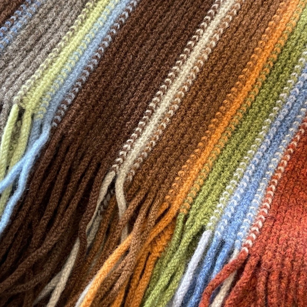 William Brunton Hand Knits Striped Fringe Lambswool Scarf Scotland Multicolored - Picture 10 of 15